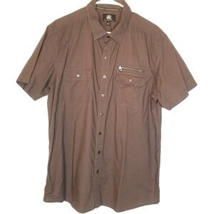 Rock and Republic Collared Button Up Short Sleeved Cotton DK Gray Shirt size XL